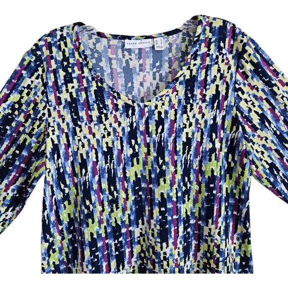 SUSAN GRAVER Women's M Tunic Top Liquid Knit Multicolor 3/4 Sleeve Bust 38" - Picture 2 of 6